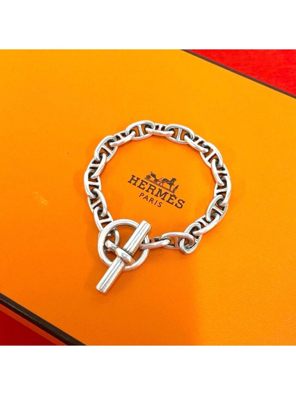 Hermes Vintage Chaine D'ancre PM 18 Links Cursive 925 Sterling Silver Bracelet